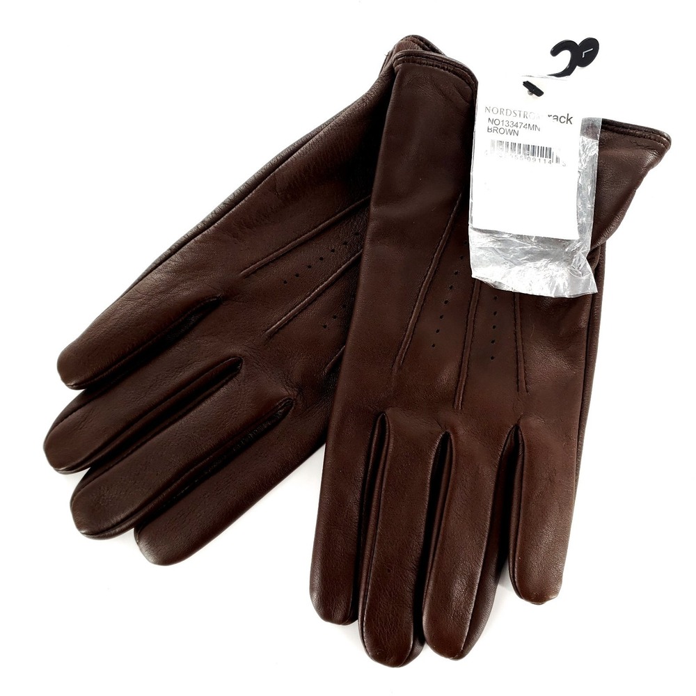 Nordstrom Rack 100% Leather Driving Dress Men's Gloves L Brown Brand New w/ Tag